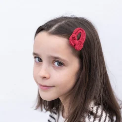 Clip forrado con lazo crochet teja