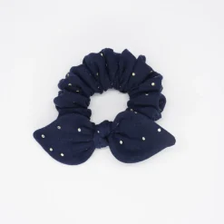 Coletero scrunchie lazo gasa azul marino topos oro