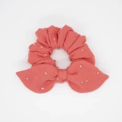Coletero scrunchie lazo gasa naranja coral topos oro