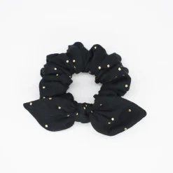 Coletero scrunchie lazo gasa negra topos oro