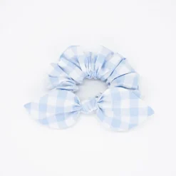 Coletero scrunchie lazo vichy azul celeste