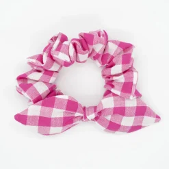 Coletero scrunchie lazo vichy fucsia
