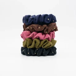 Coletero scrunchie marrón chocolate topos dorados