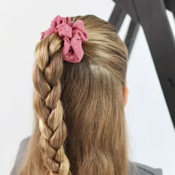 Coletero scrunchie rosa frambuesa topos dorados