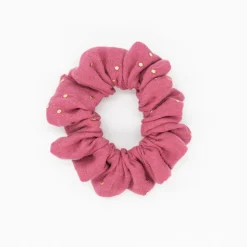 Coletero scrunchie rosa frambuesa topos dorados