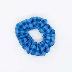 Coletero scrunchie vichy bicolor azulón