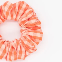 Coletero scrunchie vichy bicolor coral flúor