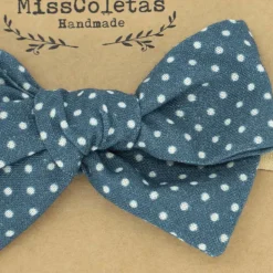 Diadema bebé lazo azul petrol topos