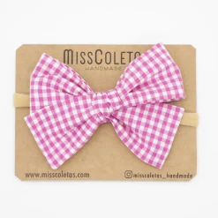 Diadema bebé lazo vichy pequeño fucsia