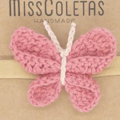 Diadema bebé mariposa crochet rosa
