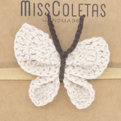 Diadema bebé mariposa crochet beige
