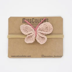 Diadema bebé mariposa crochet rosa nude