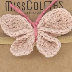 Diadema bebé mariposa crochet rosa nude