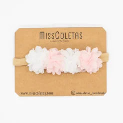 Diadema flores bebé rosa y blanco