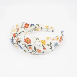 Diadema lazo chloé blanca flores hecha a mano