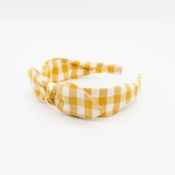 Diadema lazo chloe vichy amarillo ocre hecha a mano