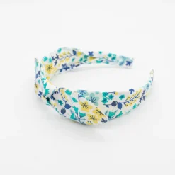 Diadema lazo chloé flores azules hecha a mano