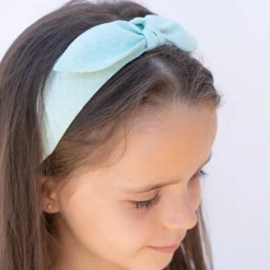 Diadema lazo chloé topos verde mint hecha a mano