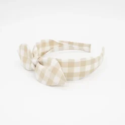 Diadema lazo chloé vichy beige hecha a mano
