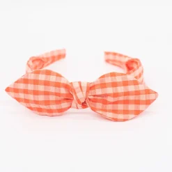Diadema lazo chloé vichy naranja coral flúor hecha a mano