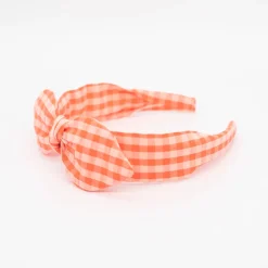 Diadema lazo chloé vichy naranja coral flúor hecha a mano