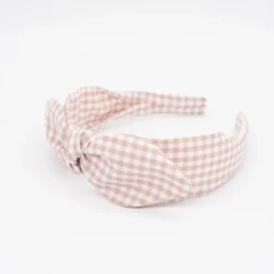 Diadema lazo chloé vichy rosa nude hecha a mano