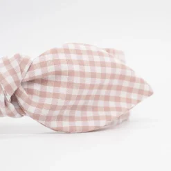 Diadema lazo chloé vichy rosa nude hecha a mano