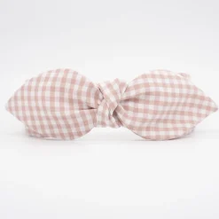 Diadema lazo chloé vichy rosa nude hecha a mano