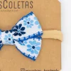 Diadema lazo doble de cinta bordada azul