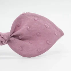 Diadema lazo malva rosa plumeti hecha a mano