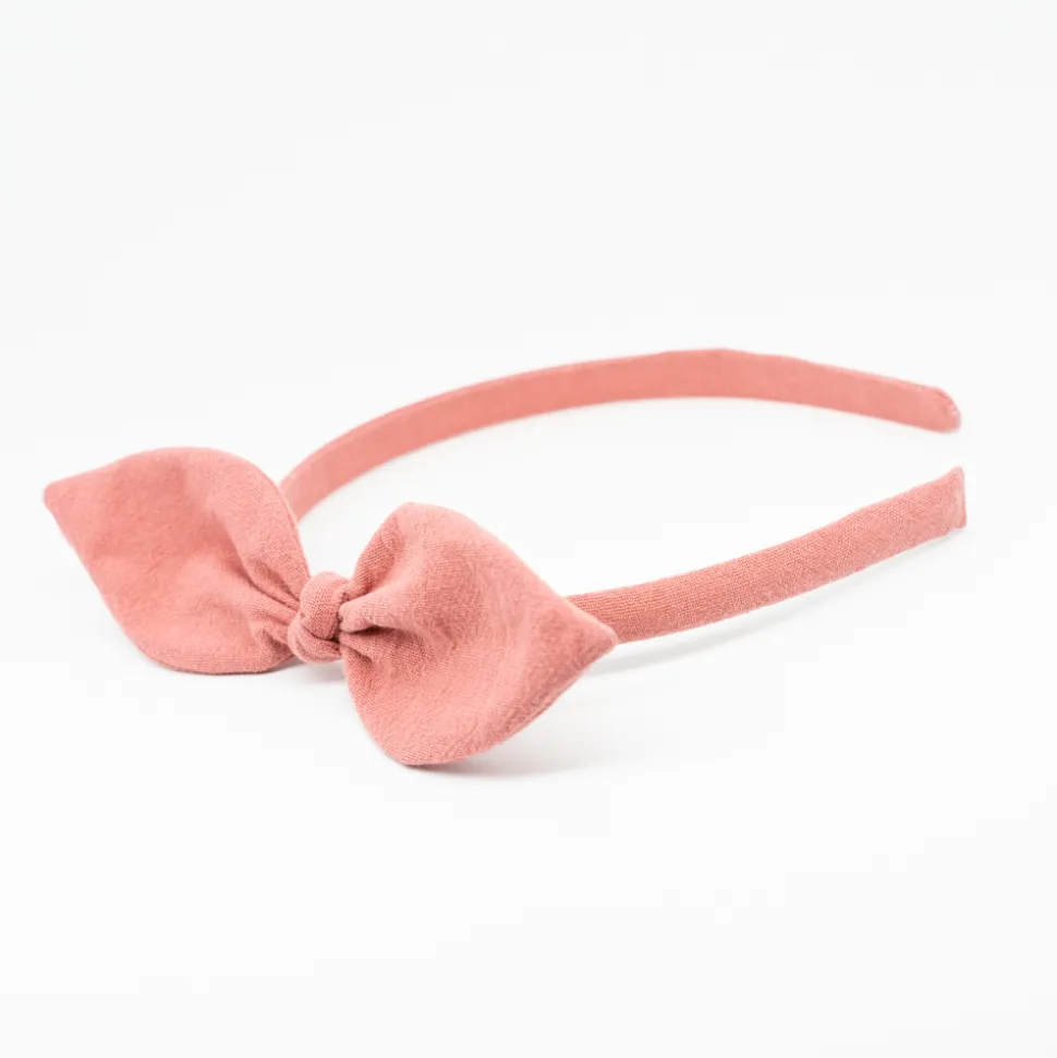 Diadema lazo rosa rústico hecho a mano
