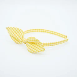 Diadema lazo vichy amarillo hecha a mano