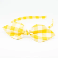 Diadema lazo vichy amarillo hecha a mano