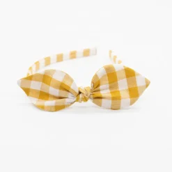 Diadema lazo vichy amarillo ocre hecha a mano