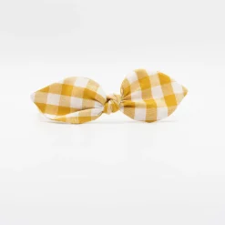 Diadema lazo vichy amarillo ocre hecha a mano