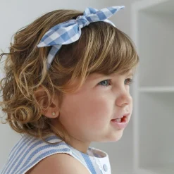 Diadema lazo vichy azul jean hecha a mano