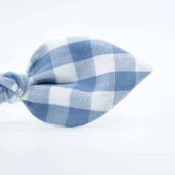 Diadema lazo vichy azul jean hecha a mano