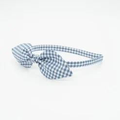 Diadema lazo vichy azul jean hecha a mano