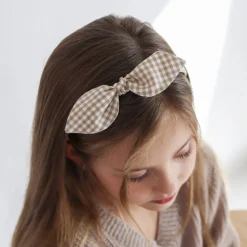 Diadema lazo vichy beige hecha a mano
