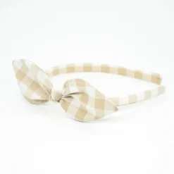 Diadema lazo vichy beige hecha a mano