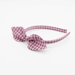 Diadema lazo vichy bicolor rosa hecha a mano