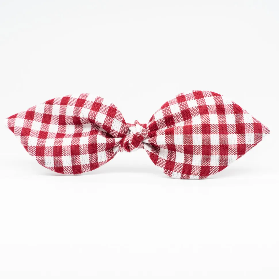 Diadema lazo vichy rojo granate hecha a mano
