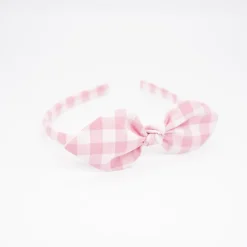 Diadema lazo vichy rosa hecha a mano