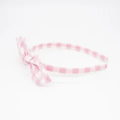 Diadema lazo vichy rosa hecha a mano