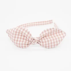 Diadema lazo vichy rosa nude hecha a mano