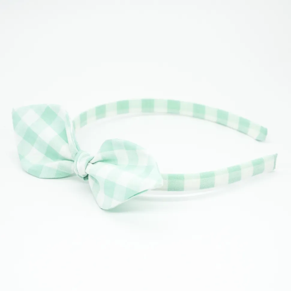 Diadema lazo vichy verde mint hecha a mano
