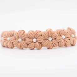 Diadema niña flores crochet perla rosa nude oscuro