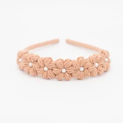 Diadema niña flores crochet perla rosa nude oscuro
