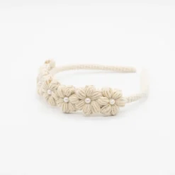 Diadema niña flores crochet perla beige