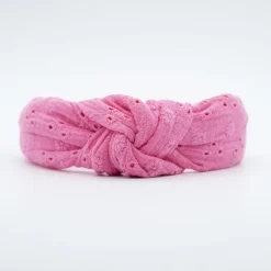 Diadema nudo bordada rosa fucsia hecha a mano